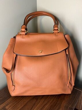 Tory Burch Tan Leather Top-Handle Half-Moon Satchel